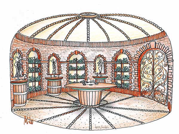 Ein romatischer Weinkeller in einem Romantikhotel im Landhaus Stil
Landhaus Weinkeller Gewölbe Planung - Innenarchitektur Variante für ein Privathaus mit Zierziegeln und integrierten Lichteffekten.